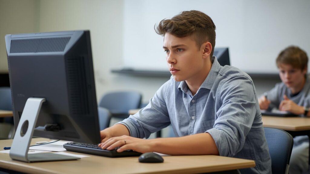 Student u zkoušky na PC